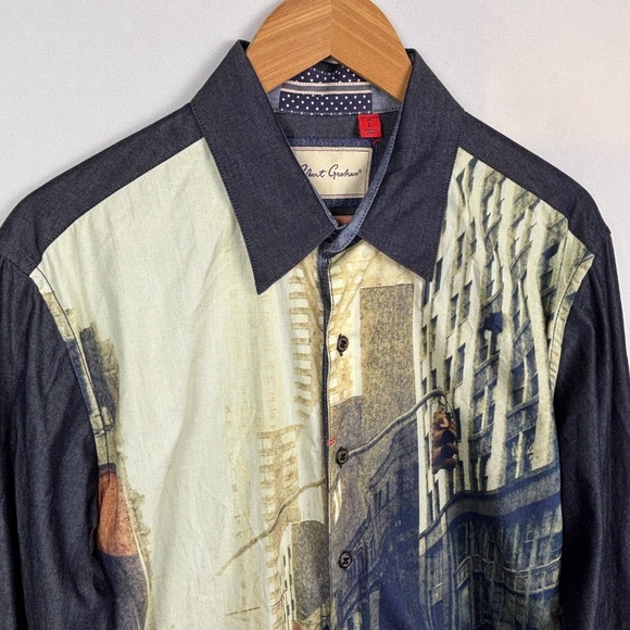 Robert Graham Men Long Sleeve Button Shirt Sz L Art Flip Cuff Party City Graphic - Picture 2 of 15